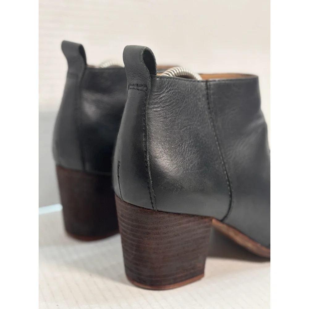 Madewell The Brenner Black Leather Ankle Boots Block Heel Side Zip Womens 9‎